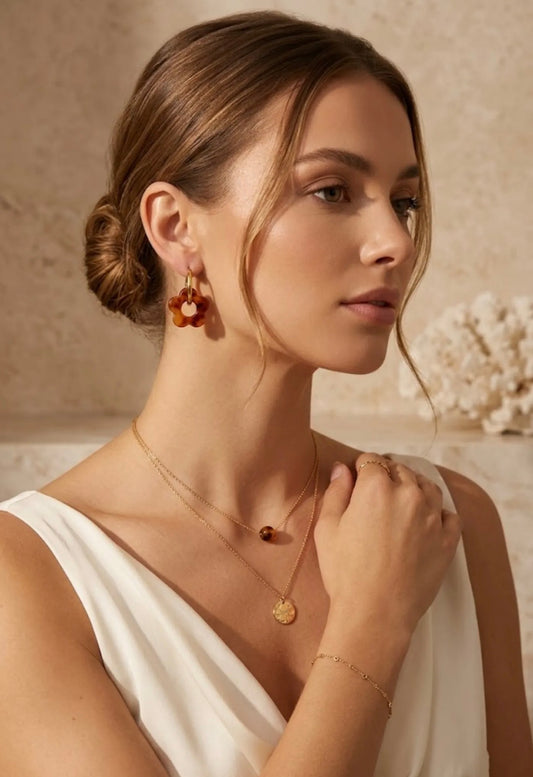 Boucles d’Oreilles Fleur Ambrée ✨