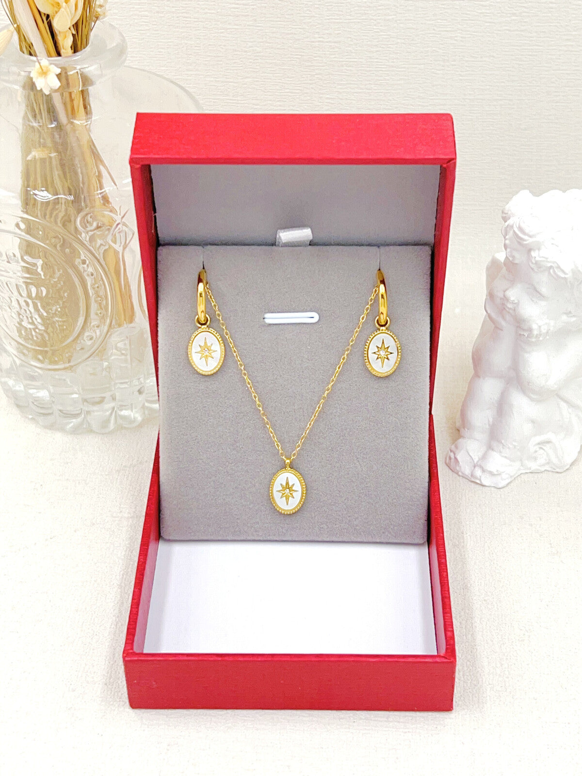 Coffret Parure “Étoile Boréale” – Acier inoxydable doré