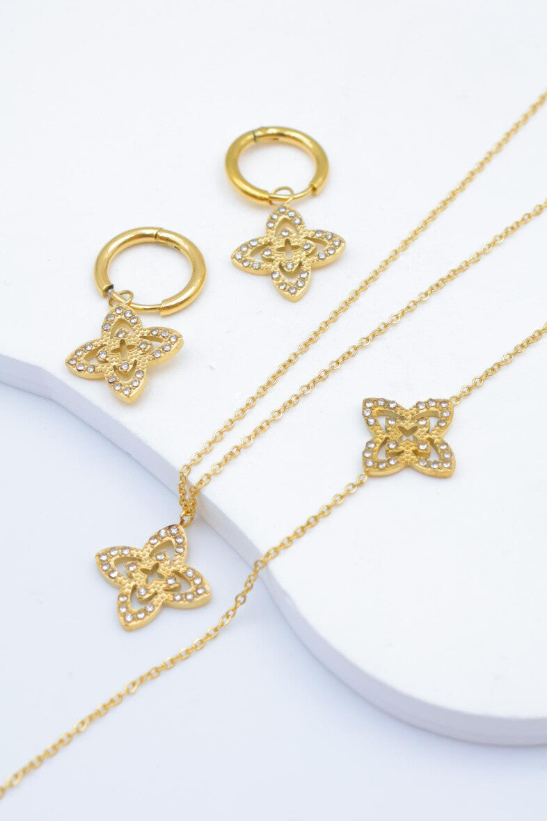 Parure “Fleur d’Or” – Acier inoxydable doré